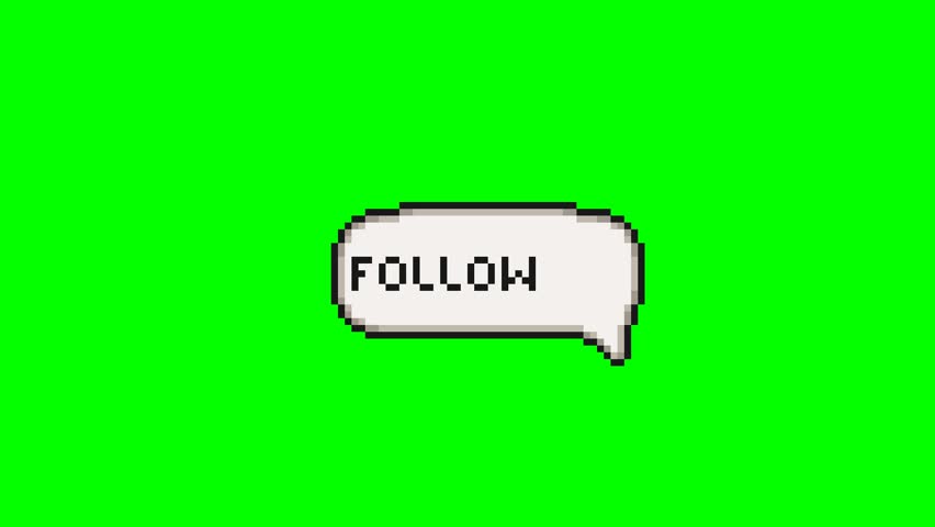 Follow me, dialogue cloud letters, pixel art animation 
