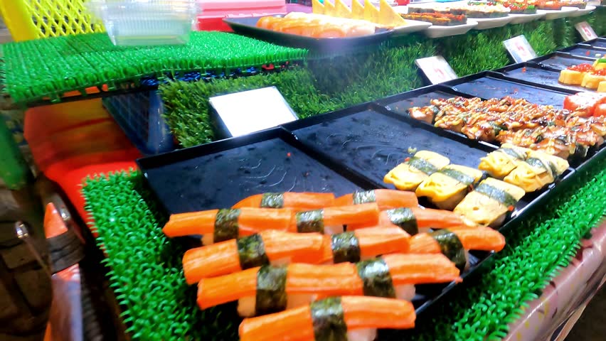 Sushi stand, Food Market, Pai District, Thailand
