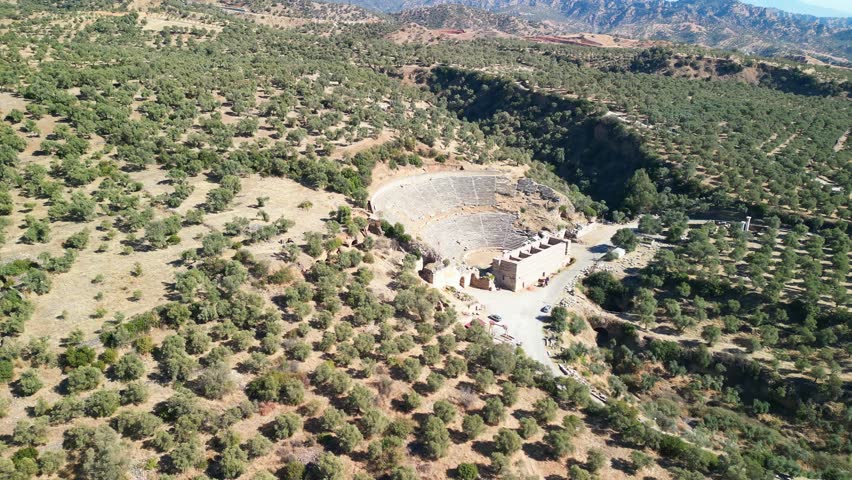 Aerial view of the ancient city of Nysa, located in Aydin, Turkey