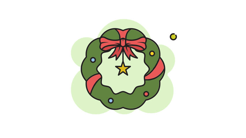 christmas wreath line art color animation 2d video for celebration x mas , simple decoration winter icon animated footage motion graphic illustration design
