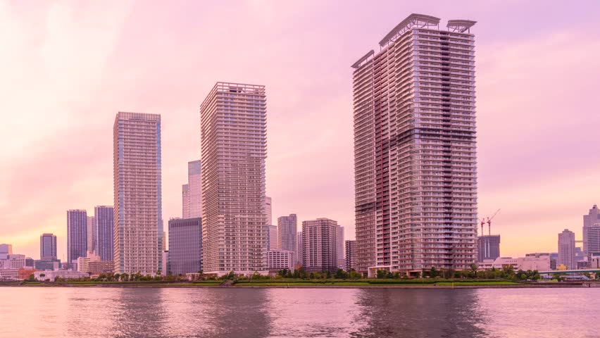 Tokyo apartment complex night view time lapse from dusk