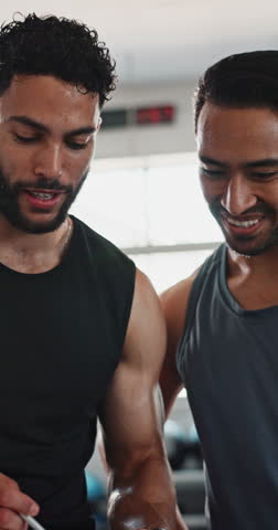Gym, health and men shaking hands with clipboard, registration and welcome to club. Handshake, athlete and personal trainer with paperwork for fitness, contract and sign up for sports membership