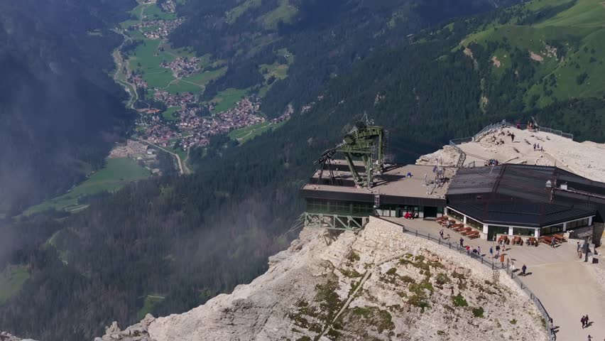 Drone captures stunning views from a mountain cable car and nearby restaurant