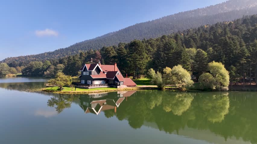 Bolu Golcuk Lake and famous house view with reflections.