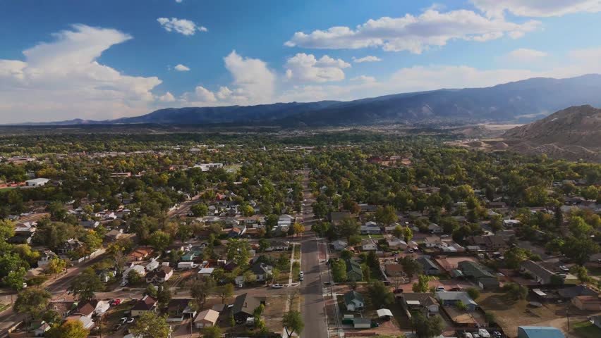 drone flight over a neighborhood in a small historic Colorado mountain town