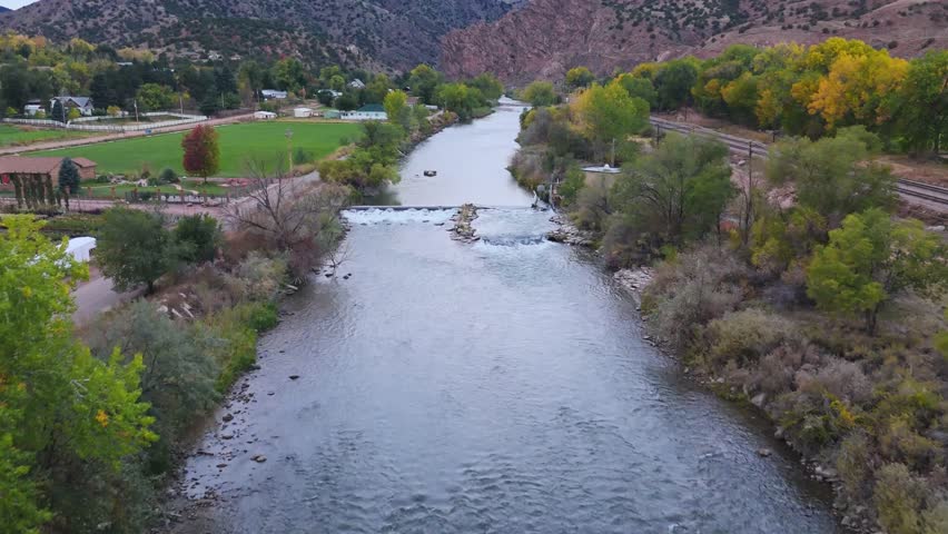 afternoon drone flight over the Arkansas River in Canon City, Colorado