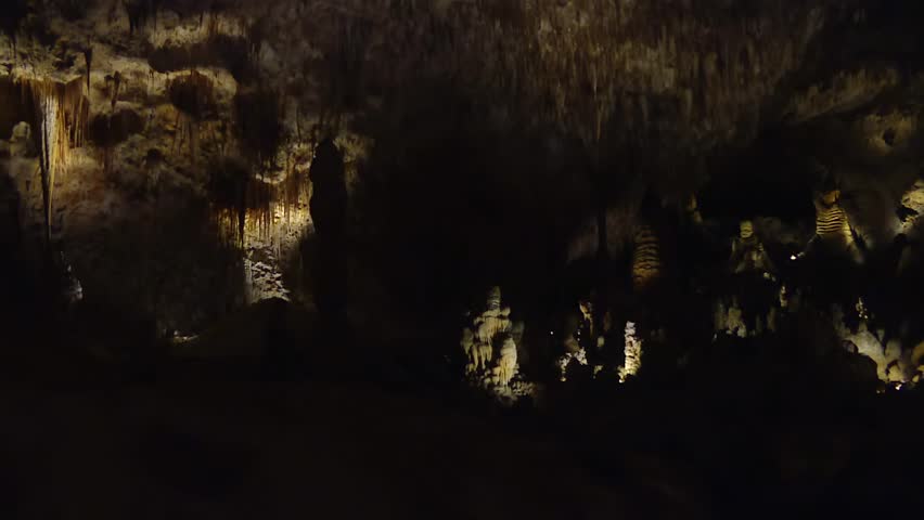 Stalactite Stalagmite Cave - Carlsbad Caverns National Park In New Mexico - Panning Shot