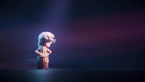A white marble statue of David's head wearing VR glasses is surrounded by holographic data waves and floating digital data streams. - Powered by Shutterstock - Get 15% off with code: PIKWIZARD15