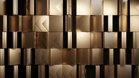 Abstract metallic wall design featuring textured, geometric panels in warm gold tones, ideal for luxury, modern, or architectural themes. - Powered by Shutterstock - Get 15% off with code: PIKWIZARD15