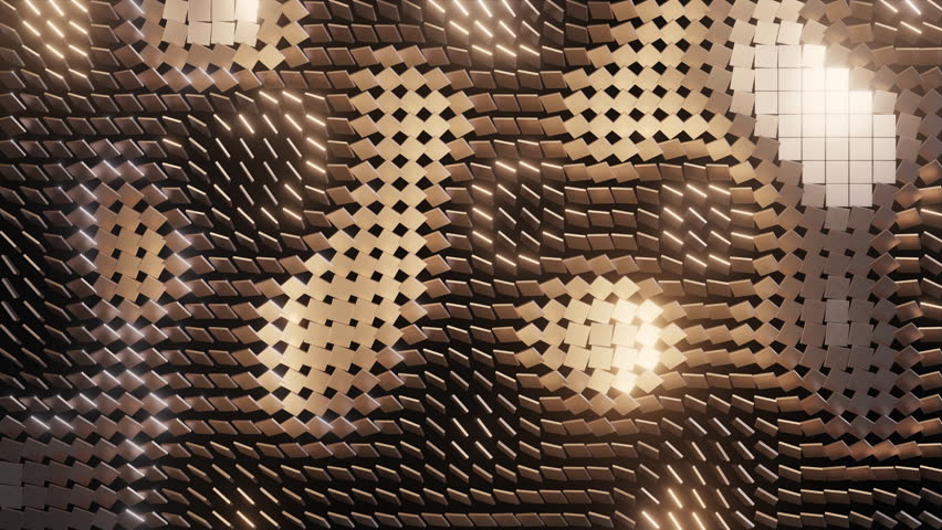 Dynamic wavy metallic grid with illuminated patterns, creating a textured and futuristic background ideal for technology or luxury design themes.