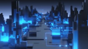Abstract digital cityscape featuring illuminated blue lines and 3D structures, symbolizing a high-tech, futuristic urban environment. - Powered by Shutterstock - Get 15% off with code: PIKWIZARD15