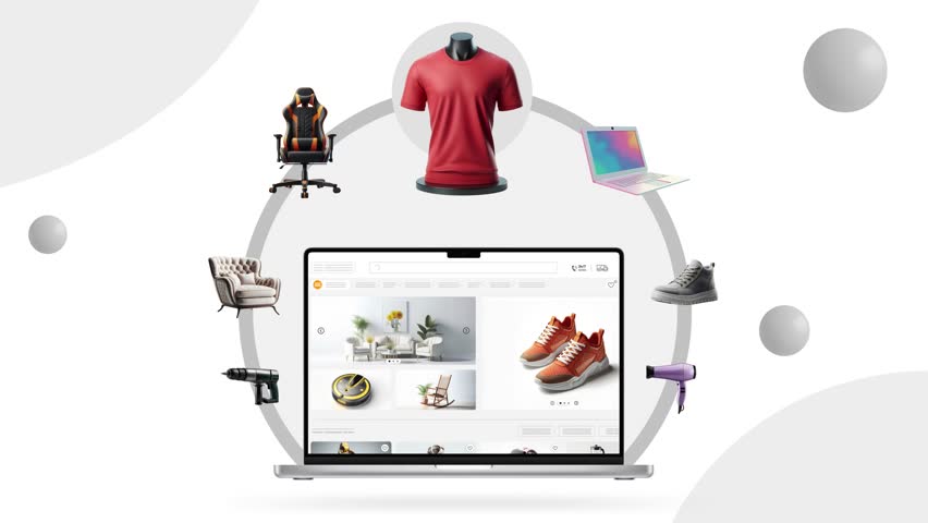 Shopping, e-commerce, application and sales theme. technology emerging around laptops and discounted products.