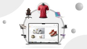 Shopping, e-commerce, application and sales theme. technology emerging around laptops and discounted products. - Powered by Shutterstock - Get 15% off with code: PIKWIZARD15
