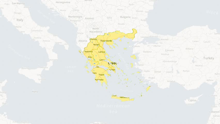 Dynamic Greece Map Animation - White and Yellow 