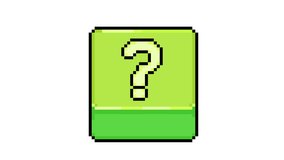 Interactive green button in pixel art style with a bold question mark at the center, slowly fading as it's pressed, for retro gaming fans, classic arcade aesthetics, and vintage game inspired design - Powered by Shutterstock - Get 15% off with code: PIKWIZARD15
