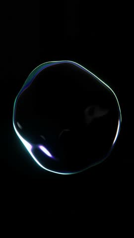 Abstract 3D futuristic shape chrome holographic iridescent prism shape liquid oil gasoline bubble sphere blob fluid gradient colors black backgrounds animation loop vertical social media story poster