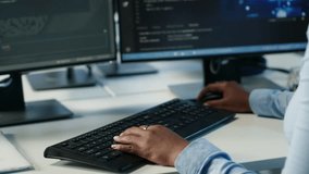 Data center admin using PC to find misconfigurations affecting rackmounts performance. Person checking servers bottlenecks leading to sluggish data transfer rates and malfunctions, camera A close up - Powered by Shutterstock - Get 15% off with code: PIKWIZARD15