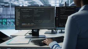 Data center admin using PC to find misconfigurations affecting rackmounts performance. Person checking servers bottlenecks leading to sluggish data transfer rates and malfunctions, camera B close up - Powered by Shutterstock - Get 15% off with code: PIKWIZARD15