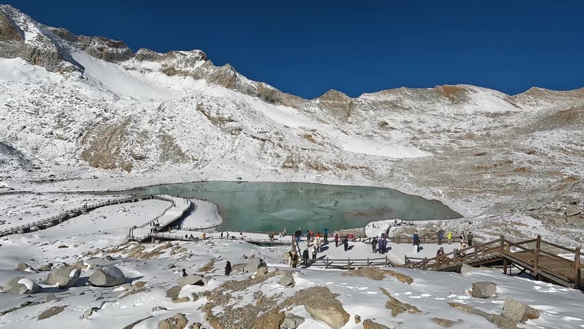 Landscape Dagu Glacier - take cable car to reach the top at 4860m is very beautiful views of the snow mountains and glaciers in Dagu Mountain Heishui County Chengdu Sichuan China - Footage Travel   
