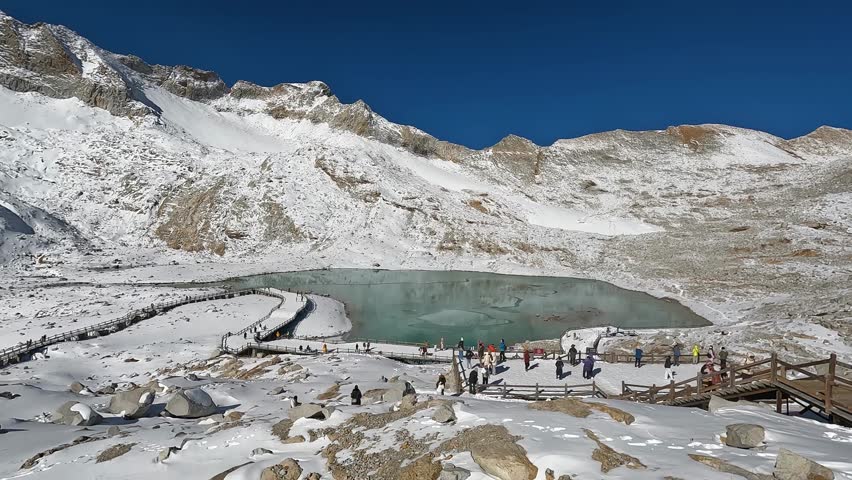 Landscape Dagu Glacier - take cable car to reach the top at 4860m is very beautiful views of the snow mountains and glaciers in Dagu Mountain Heishui County Chengdu Sichuan China - Footage Travel   