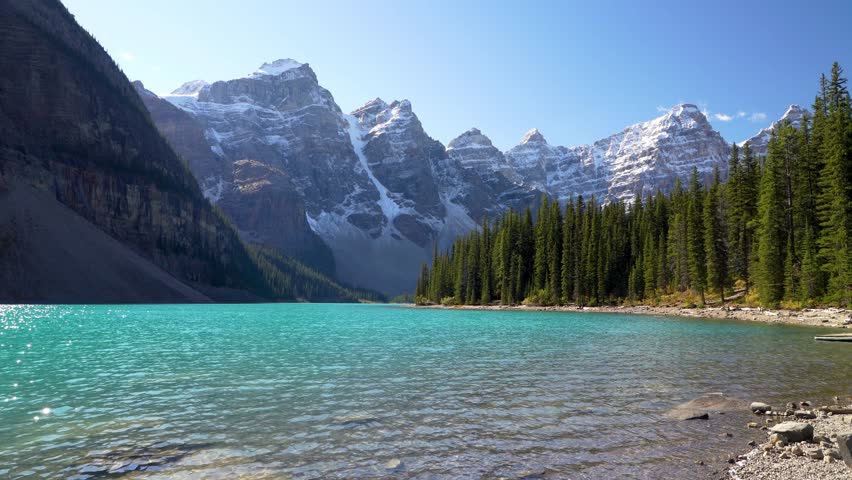 Moraine lake beautiful scenery in summer sunny day. Banff National Park, Canadian Rockies, Alberta, Canada.