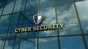 Cyber Security glass building concept. Digital protection server center symbol on front facade 3d. - Powered by Shutterstock - Get 15% off with code: PIKWIZARD15