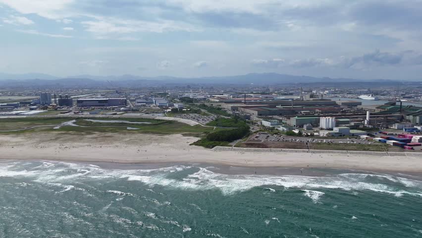 The scenery of Sendai Port in Sendai City, Miyagi Prefecture was photographed by drone.
