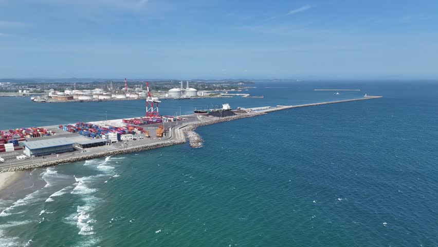 The scenery of Sendai Port in Sendai City, Miyagi Prefecture was photographed by drone.