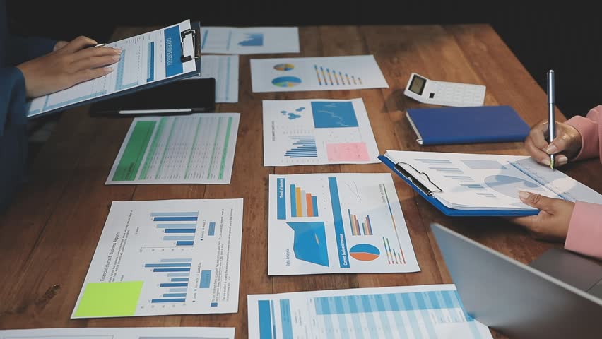 Meeting with financial advisors to analyze production costs and analyze marketing charts in business reports and adjust investment strategies to increase company profits.