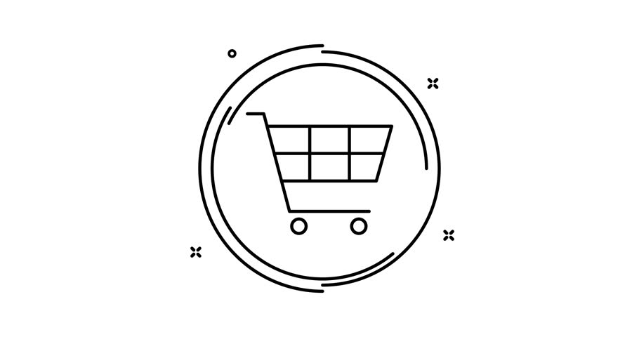 Shopping cart animated outline icon with alpha channel. Shopping cart rotation appearance 4k motion design animation for web, mobile and ui design