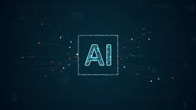 Motion graphic of Blue digital AI assistant logo with particles dot spread on abstract background with Ai chatbot and robot machine learning technology concept - Powered by Shutterstock - Get 15% off with code: PIKWIZARD15