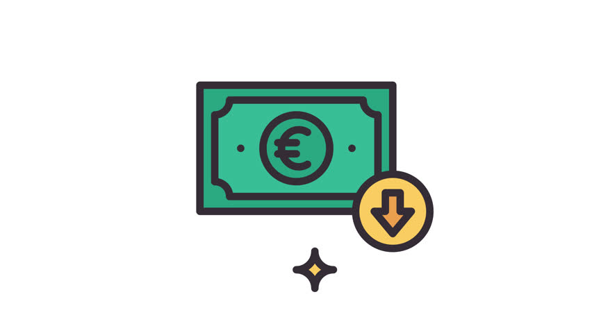 Money euro decrease animated icon. Alpha channel 4K resolution
