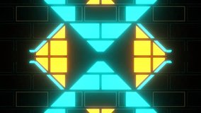 Neon vj loop with a black background featuring glowing blue and yellow lights forming a kaleidoscopic pattern, ideal for music videos, events, and digital art - Powered by Shutterstock - Get 15% off with code: PIKWIZARD15