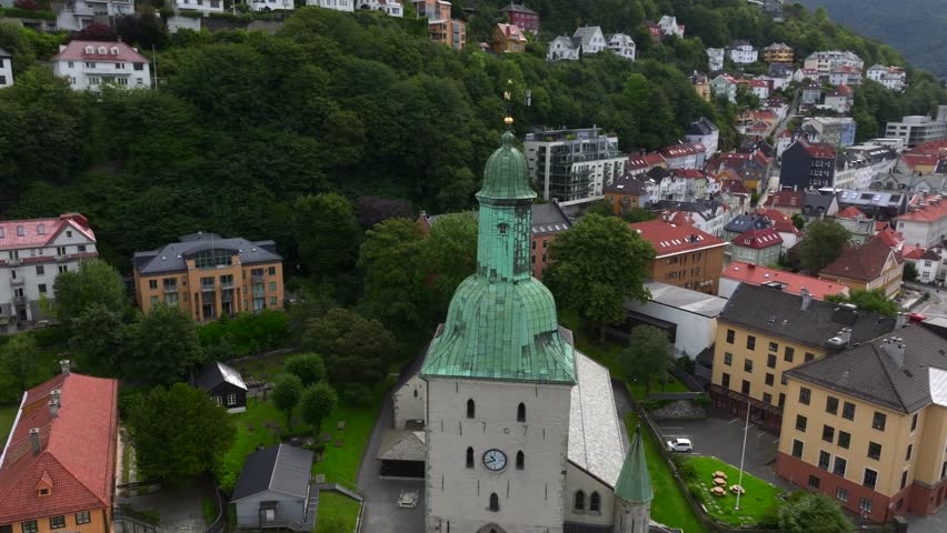 Bergen Aerial View, the second-largest city in Norway in municipality Hordaland on the west coast of Norway.