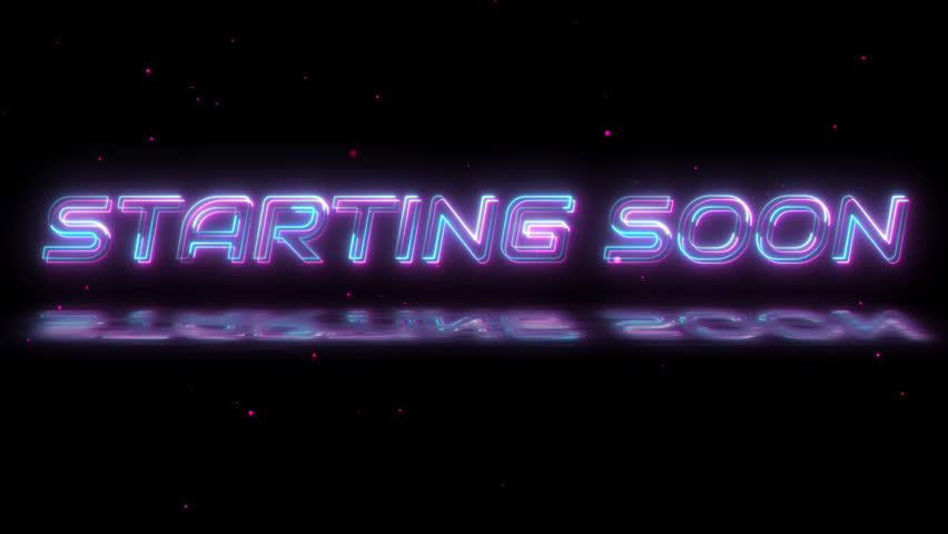 Stream starting soon neon text animation suitable for video live streaming. Animated neon starting soon text on a transparent background, advertising next business concept. Glowing Light 4K.