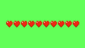 A pixel hearts with a transparent background. Live gaming art with a pink beating heart. Live gaming pixels icons of hearts. Heart on green background. Heart on green screen. Green screen. pixel heart - Powered by Shutterstock - Get 15% off with code: PIKWIZARD15
