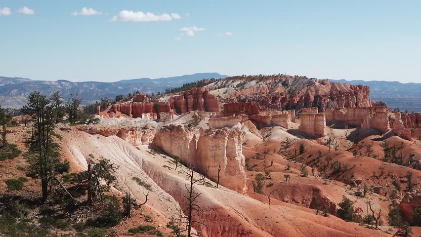 Witness the breathtaking formations of Bryce Canyon National Park, showcasing unique rock structures and lush pine trees under a vivid summer sky.