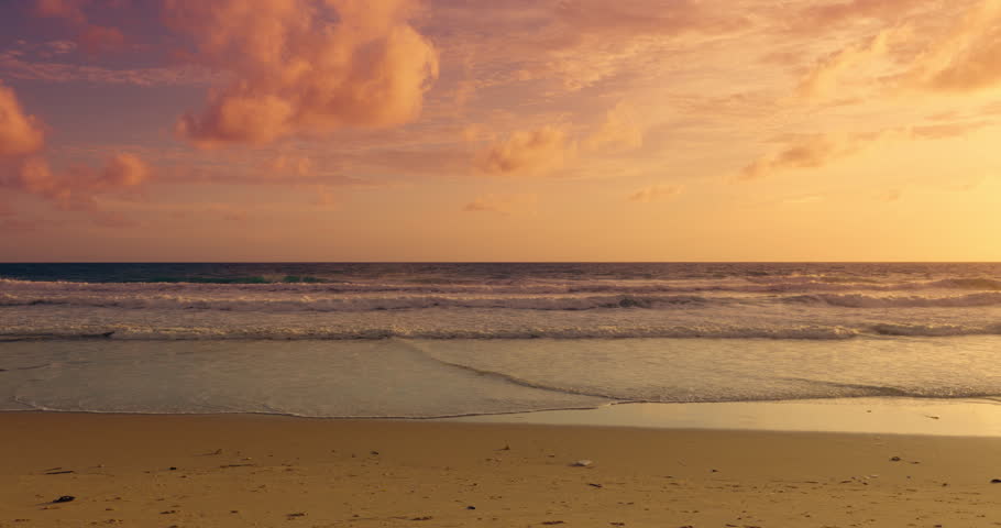 Phuket Thailand. Sea beach sunset or sunrise In Nature video landscape view of Sea wave foamy come in sand beach sunset dramatic sky sunset Shot on cinema cam high quality (DCI4K 4096x2160p. ProRes422