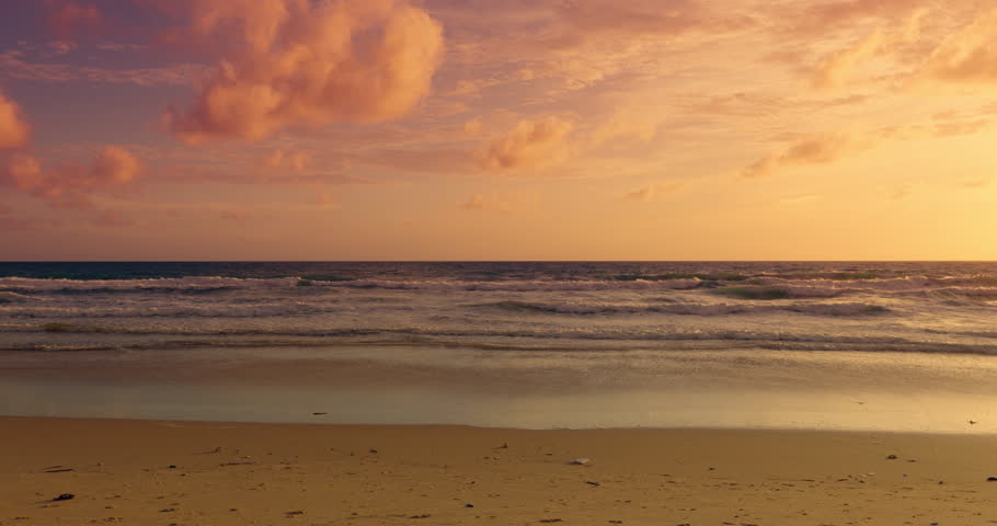 Phuket Thailand. Sea beach sunset or sunrise In Nature video landscape view of Sea wave foamy come in sand beach sunset dramatic sky sunset Shot on cinema cam high quality (DCI4K 4096x2160p. ProRes422