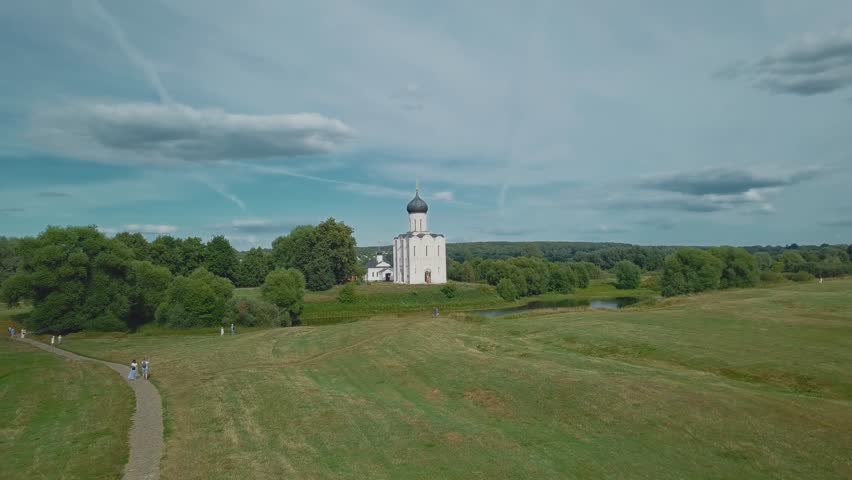 Beautiful old white stone Orthodox church.