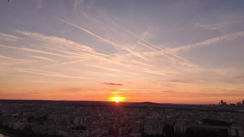 Paris city skyline France, buildings at sunset, Seine river beautiful Europe travel