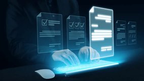 Business person managing online documents for efficient work processes. Ensure secure and quick access to all your important online documents with ease. UUID - Powered by Shutterstock - Get 15% off with code: PIKWIZARD15