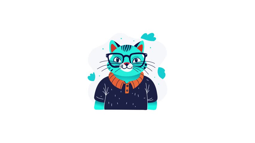 A flat style animated sticker of a clever cat 