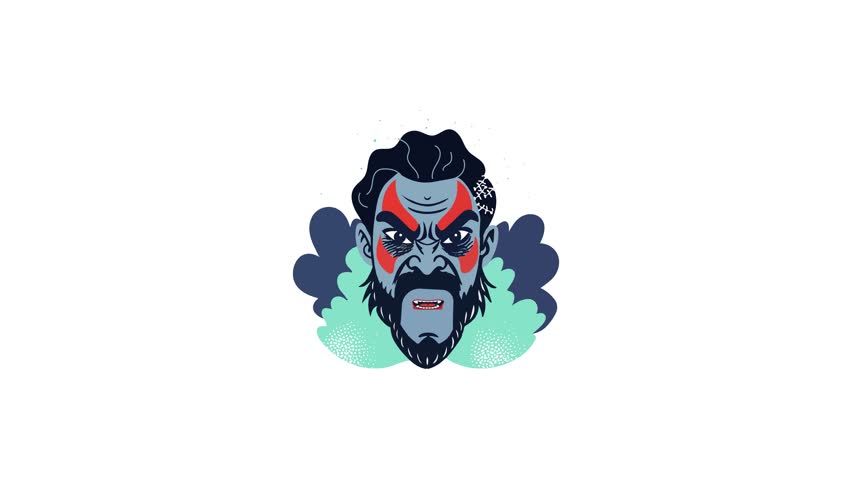 Angry man sticker in flat animated style