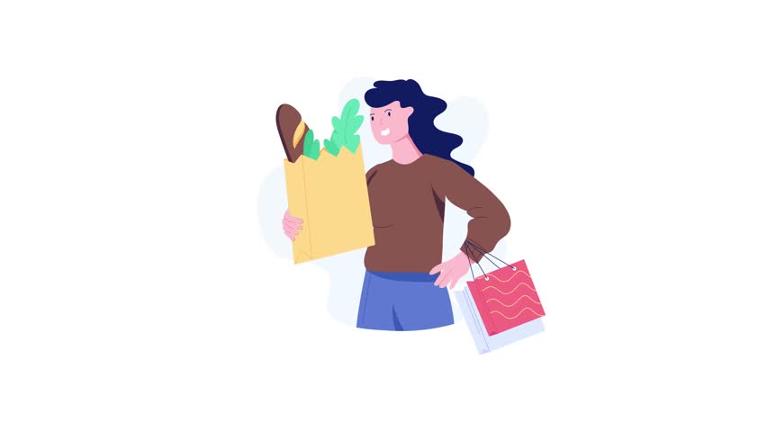 A character based flat animated illustration of shopping girl 