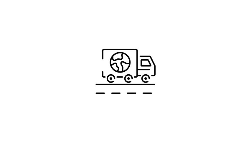 A linear animated icon of worldwide shipping 