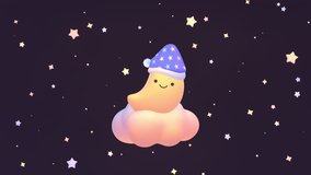 Looped cartoon moon with nightcap sleeping on a cloud at night animation. - Powered by Shutterstock - Get 15% off with code: PIKWIZARD15
