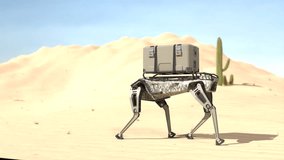 Robotic delivery dog ​​walks in the desert, Robot dog delivering goods, Delivery by robot concept - Powered by Shutterstock - Get 15% off with code: PIKWIZARD15