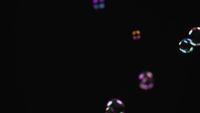 Soap bubbles isolated on black background. Holiday backdrop with flying colorful soap bubble, close up. Abstract Holiday background for screen using, slow motion. Birthday celebrating.  - Powered by Shutterstock - Get 15% off with code: PIKWIZARD15