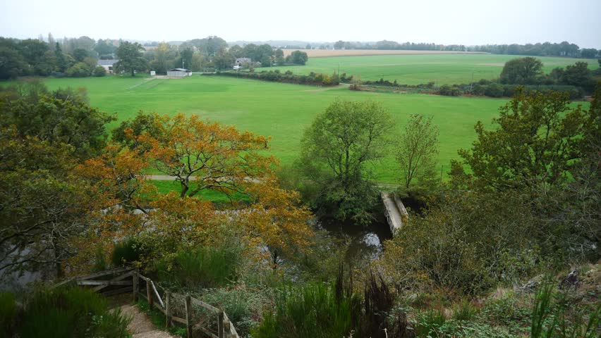 A view of a beautiful french landscape in autumn. Guémené-Penfao, France - October 31, 2024
